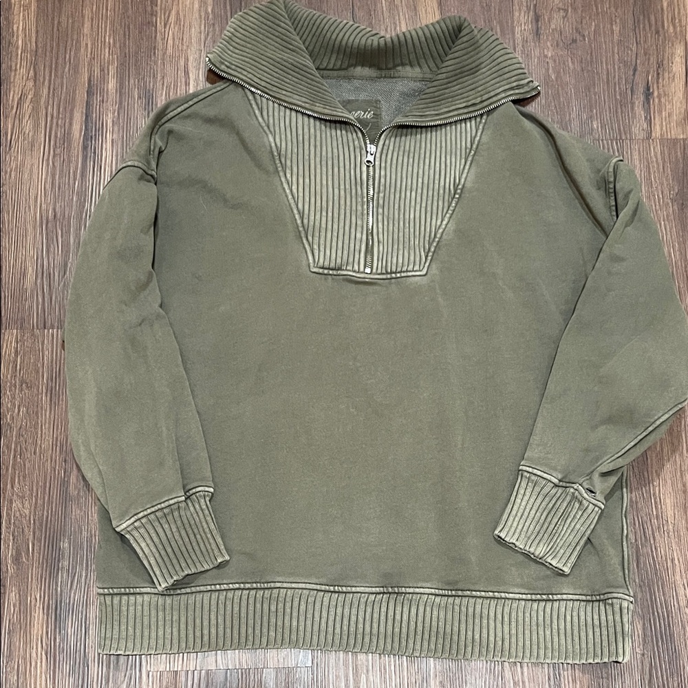 Aerie Womens Zip-Up Sweater in Olive XL